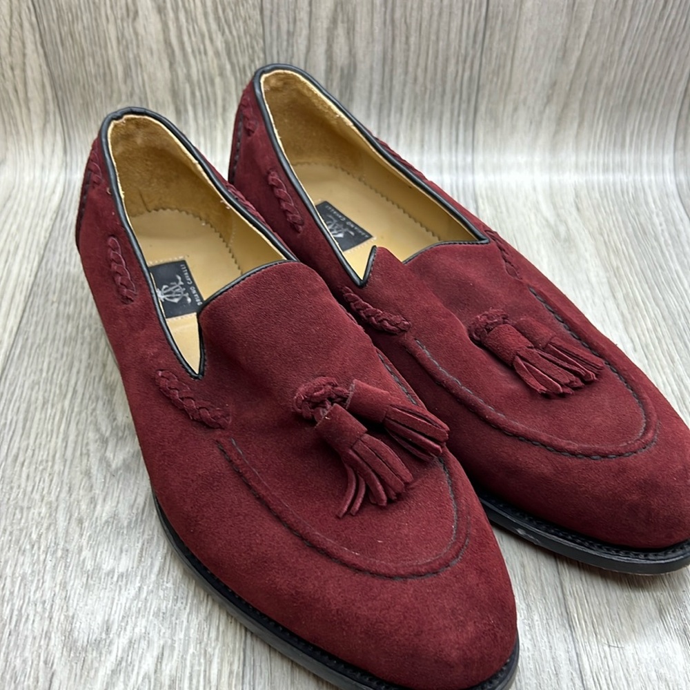 Suede Burgundy Tassle Loafers Italian Adriano Cavalli